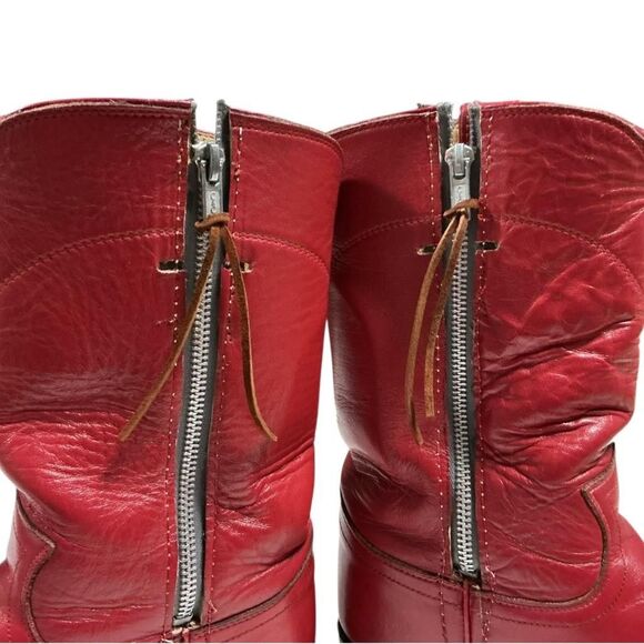 Justin Western Boots Women 7 Red Leather Side Zip Rodeo Cowgirl Roper Style - Picture 6 of 12